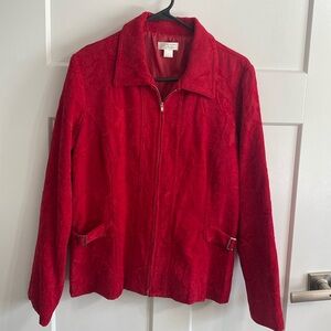 Christopher & Banks red damask zipper blazer jacket‎ belted sides textured L